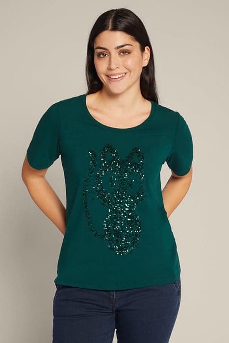 T-SHIRT WITH CAT EMBROIDERY GREEN by Elena Mirò