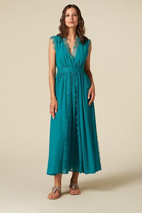 LONG DRESS WITH LACE PROFILES BLUE by Oltre