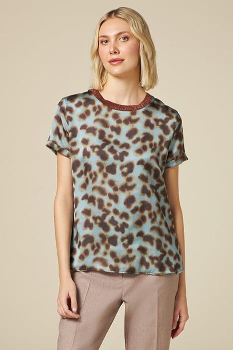 ANIMAL-PRINT SATIN BLOUSE NATURAL by Oltre