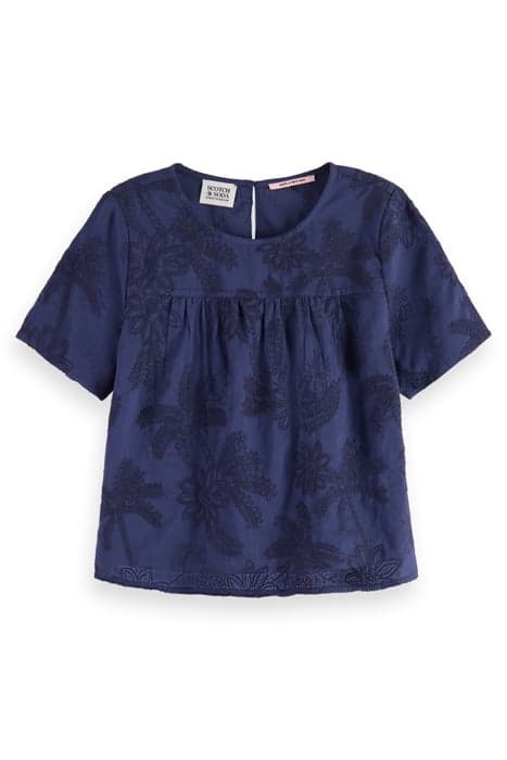 TONAL CHAINSTITCH EMBROIDERED SHORT-SLEEVED TOP NIGHT by Scotch & Soda