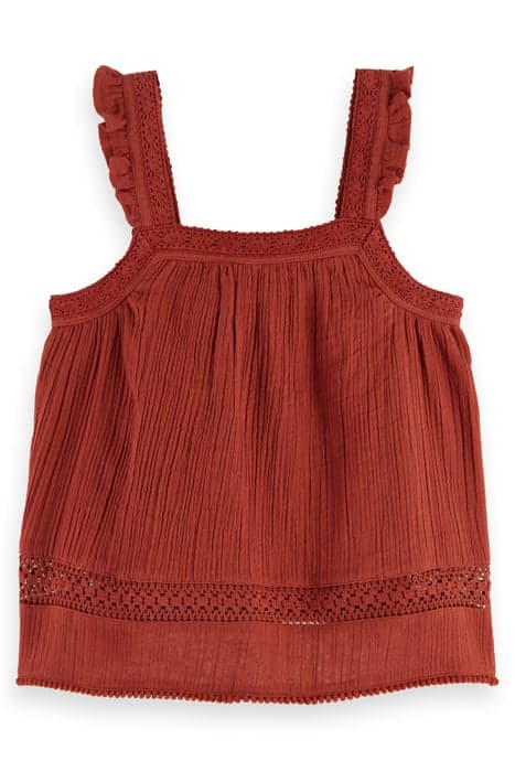 LACE DETAIL CRINKLE COTTON TANK TERRACOTTA by Scotch & Soda