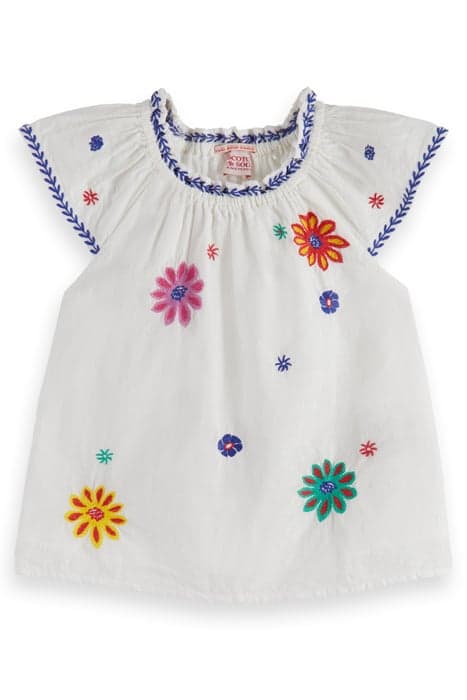 FLOWER EMBROIDERED SHORT-SLEEVED TOP OFF WHITE by Scotch & Soda