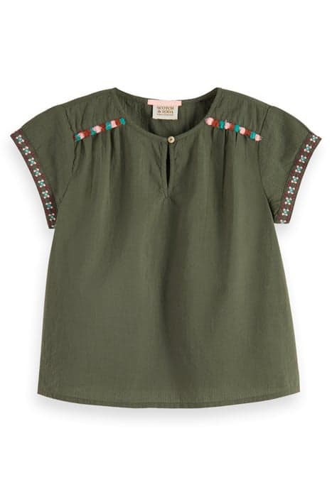 NEON POP EMBROIDERED SHORT-SLEEVED TOP SEAWEED GREEN by Scotch & Soda