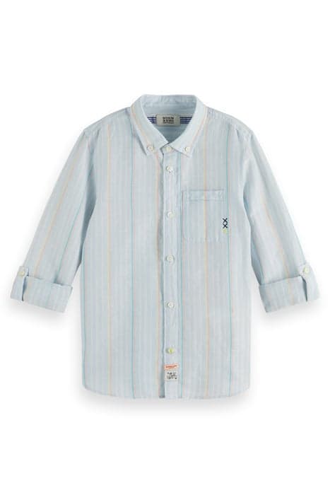 REGULAR-FIT - YARN-DYED STRIPE COTTON LINEN SHIRT BLUE/WHITE by Scotch & Soda