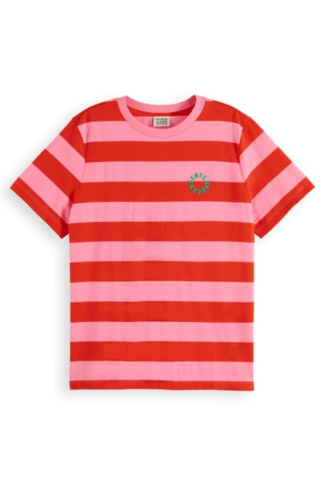 REGULAR FIT STRIPED ORGANIC COTTON T-SHIRT FLUO PINK by Scotch & Soda