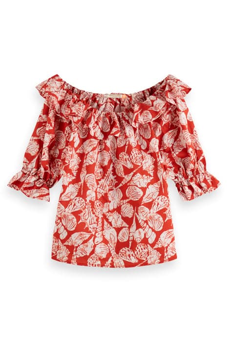 OFF SHOULDER TOP WITH RUFFLES SHELL BATIK TERRACOTTA by Scotch & Soda