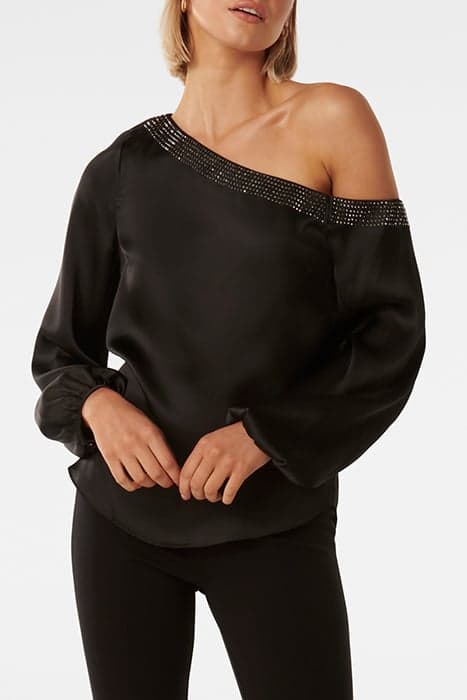 ANYA ASYMMETRIC EMBELLISHED TOP BLACK by Forever New