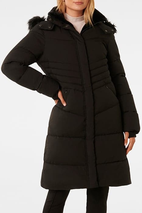 GRACE LONGLINE PUFFER COAT BLACK by Forever New