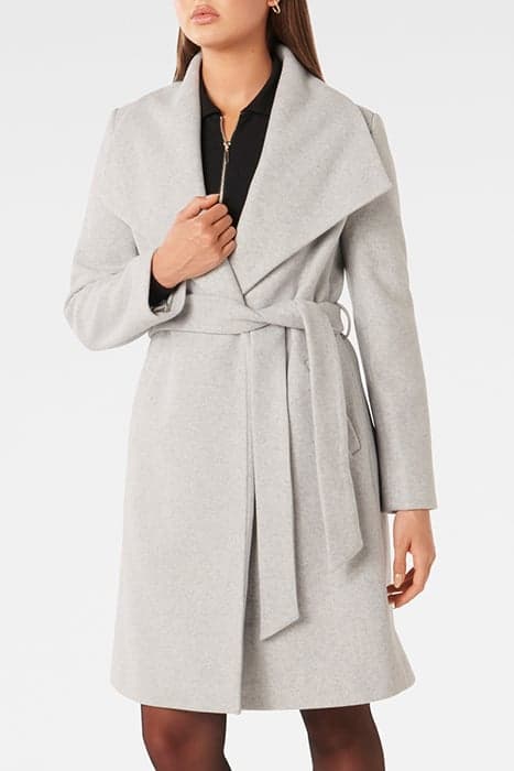 ANNIKA SHAWL COLLAR WRAP COAT LIGHT GREY MARLE by Forever New