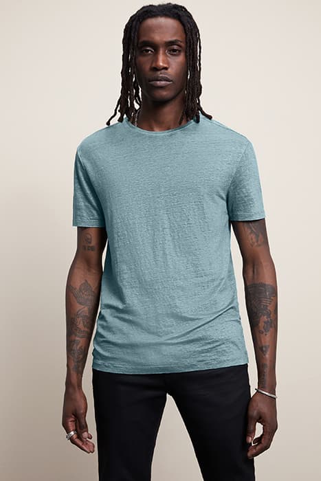 REGULAR FIT SS LINEN CREWNECK WITH GARME RIVER BLUE by John Varvatos