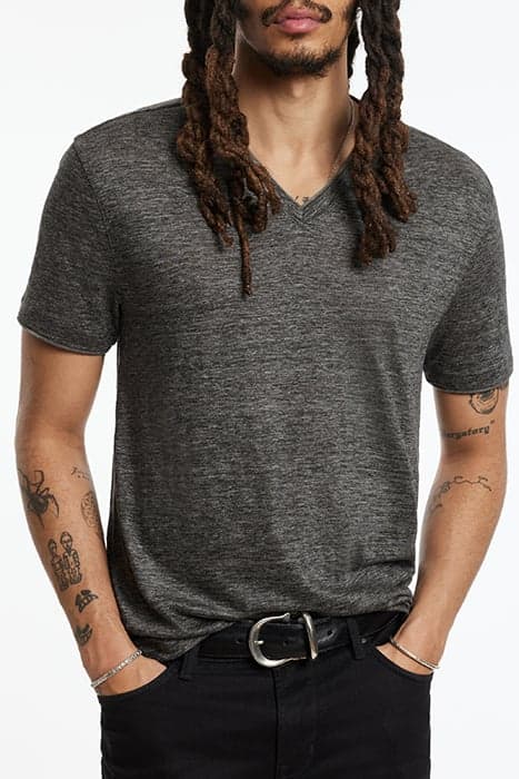 WOOSTER REGULAR FIT SS VNECK WITH MELANG IRON GREY by John Varvatos