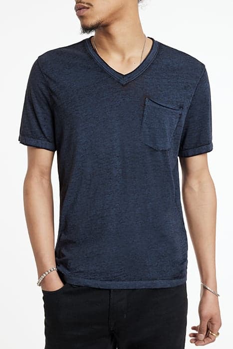 DAVIS SS BURNOUT V NECK WITH CHEST POCKE BLUE TOPAZ by John Varvatos