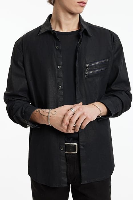 SLIM FIT SHIRT WITH DOUBLE CHEST ZIPS NAVY by John Varvatos