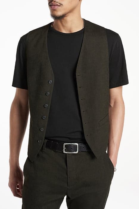 BUTTON FRONT VEST WITH FRONT BODY DARTS KELP by John Varvatos