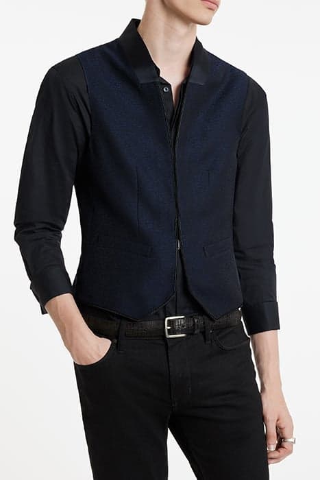 SHAWL COLLAR H B CLOSURE VEST BLUE BLACK by John Varvatos