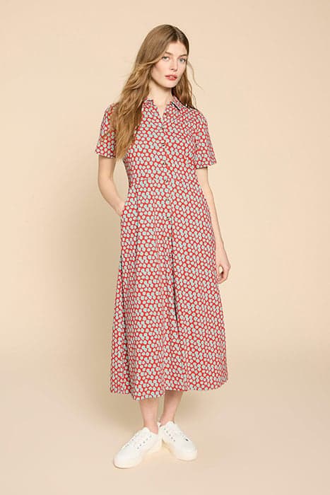 RUA JERSEY SHIRT DRESS RED PRINT by White Stuff