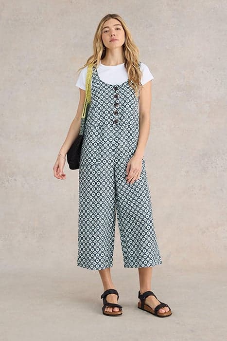 VIOLA LINEN DUNGAREE GREEN PRINT by White Stuff