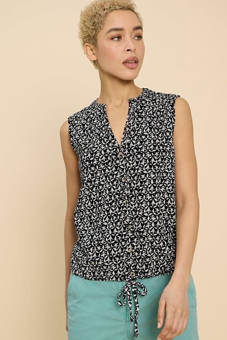 TULIP JERSEY SLEEVELESS SHIRT BLACK PRINT by White Stuff