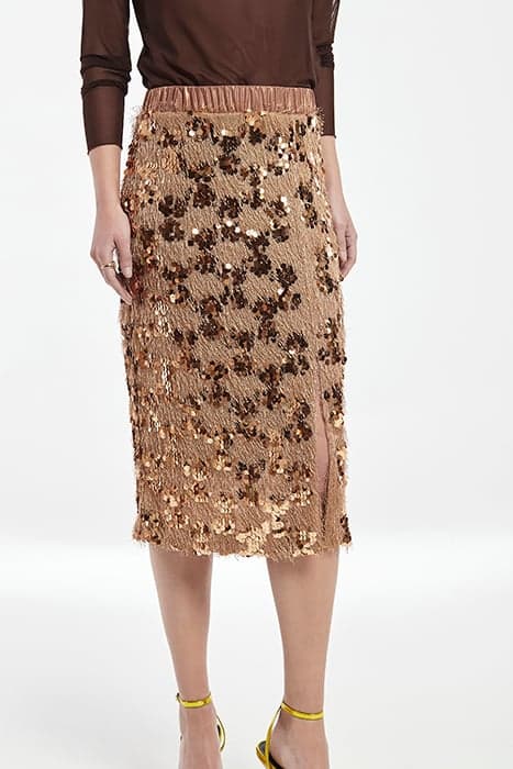 DOT GLITTER SEQUINS STRAIGHT SKIRT WITH OPENING GOLD by OKY