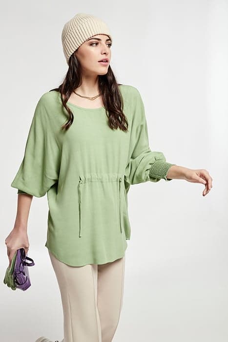 CREPE VISCOSE DRAWSTRING WAIST TOP GREEN by OKY