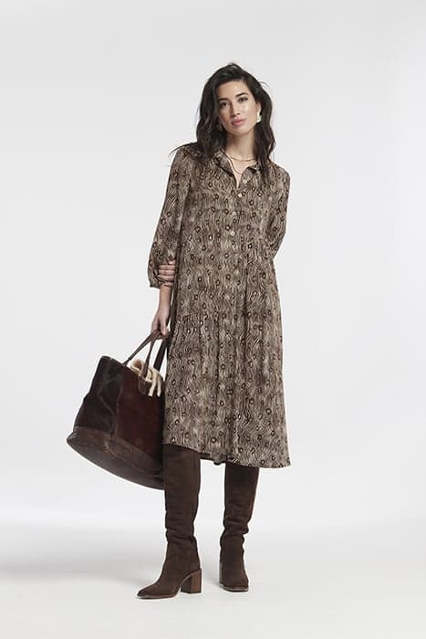 PRINTED VISCOSE TURIN DRESS BROWN by OKY