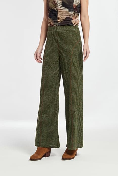 LUREX MELANGE KNIT WITH STITCHING POLAR WIDE TROUSERS GREENS by OKY