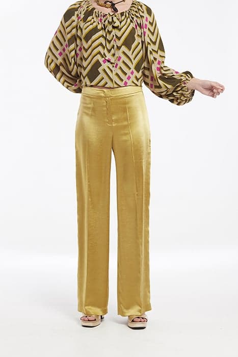 VINTAGE SATIN TIGRE WIDE LEG TROUSERS MUSTARD by OKY