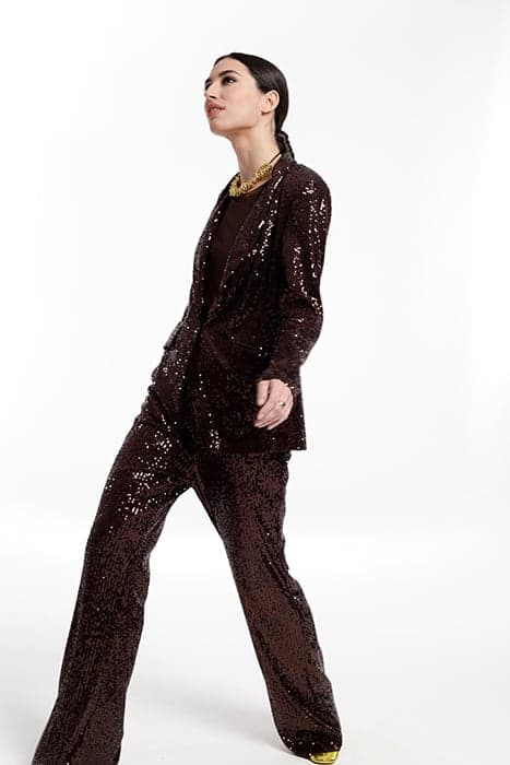 SPARKLY SEQUINS TUXEDO NECK JACKET BROWN by OKY