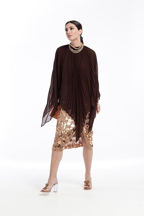 CHIFFON PLEATED CAPE BROWN by OKY