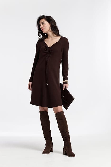 JACQUARD KNIT RANGLAN SLEEVES ANDER DRESS BROWN by OKY