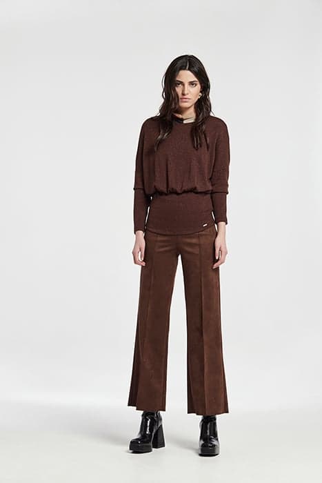 SUEDE EFFECT CINCEL WIDE LEG TROUSERS BROWN by OKY