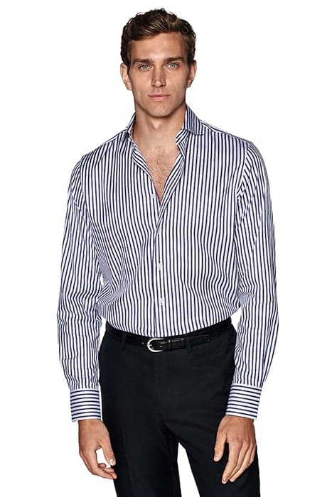 NAVY STRIPED TWILL SLIM FIT SHIRT by Suitsupply