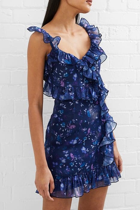 ADEN BAI LUREX FRILL CAMI DRES BLUE by French Connection