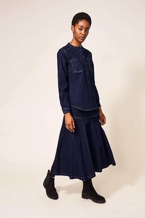 QUINN RINSE DENIM SKIRT DARK DENIM by White Stuff