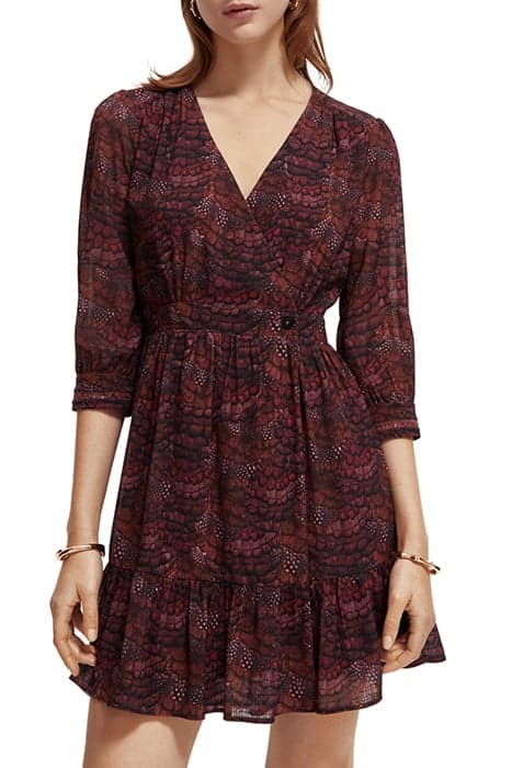 WRAP MINI DRESS FEATHER BORDEAUX by Scotch & Soda