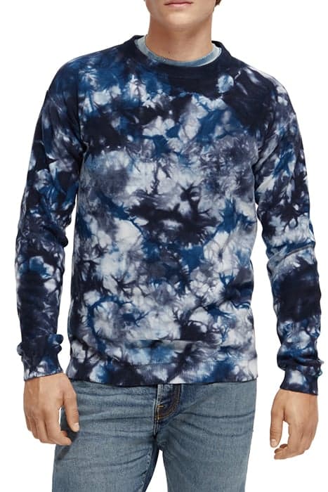 TIE-DYED COTTON CREWNECK PULLOVER SEA BLUE by Scotch & Soda