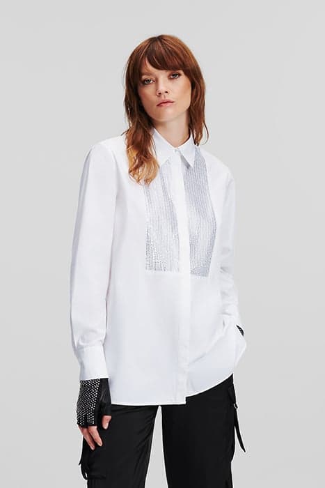 RHINESTONE BIB EVENING SHIRT WHITE by KARL LAGERFELD