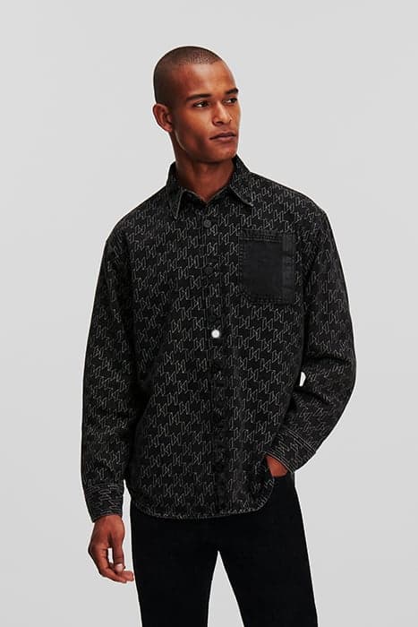 AOP KL MONOGRAM DENIM SHIRT BLACK by KARL LAGERFELD