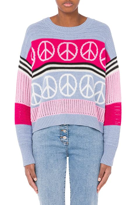 PEACE SYMBOLS WOOL BLEND SWEATER BLUE by Moschino