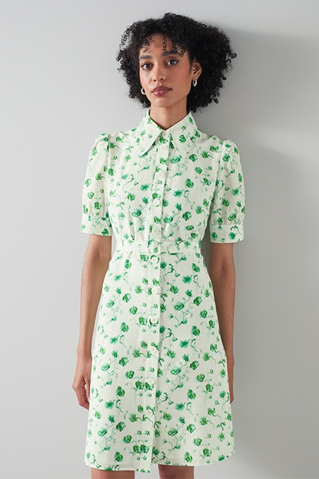 AMY SHIRT DRESS GREEN/CREAM 1