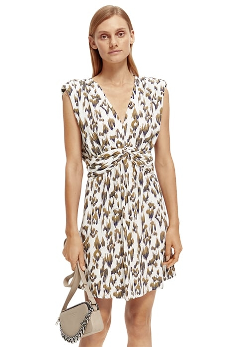 SHORT DRESS WITH KNOTTED BELT BRUSHED IKAT ARMY GREEN 6