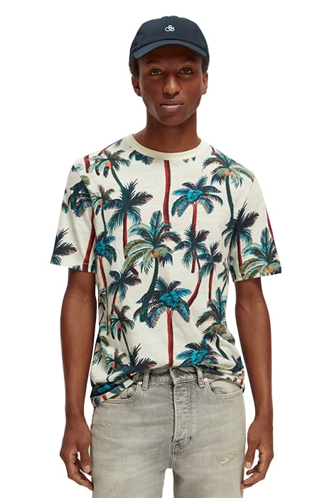 PALM-PRINTED CREWNECK T-SHIRT OFFWHITE PALMTREES AOP 3
