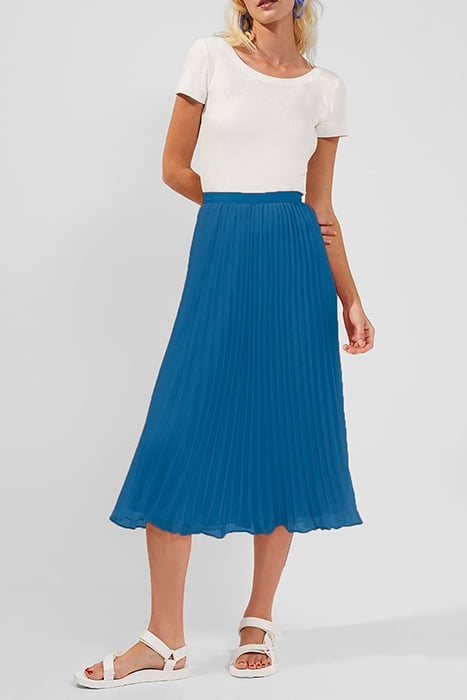 PLEATED SOLID MIDI SKIRT OCEAN DEPTHS 1