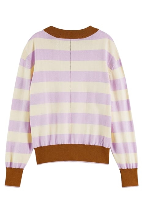 STRIPE CREWNECK PULLOVER IN ORGANIC COTTON LAVENDER 2