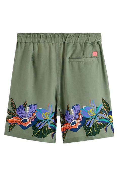 SEASONAL- SHORT IN TENCEL WITH PLACEMENT FLOWER PRINT GREEN 2