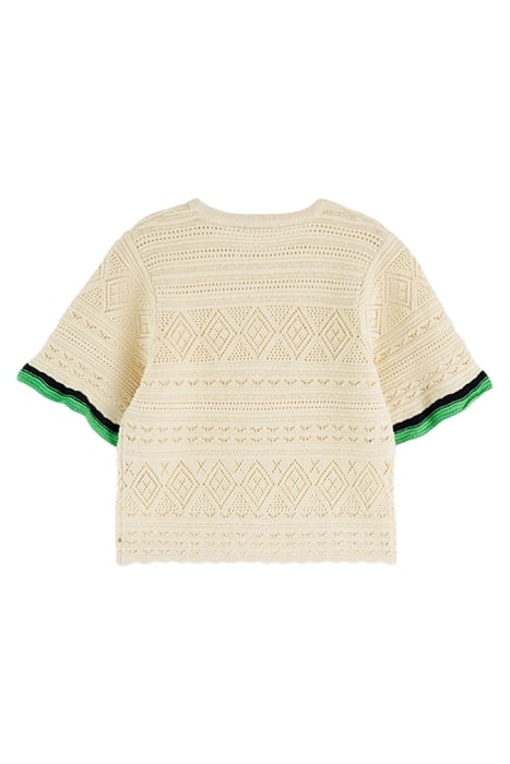 POINTELLE CROP KNITTED TEE VANILLA WHITE 2