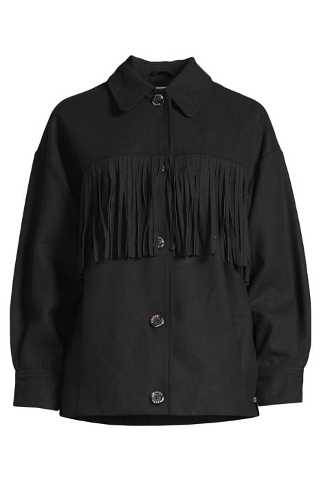 FRINGED OVERSIZED WOOL BLEND SHIRT JACKET BLACK 1