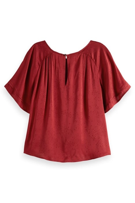 FLUTTER SLEEVE WOVEN TOP DEEP RASPBERRY 2