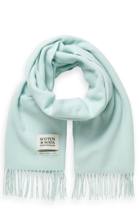 VIRGIN WOOL FRINGED WOVEN SCARF LIGHT MINT 1