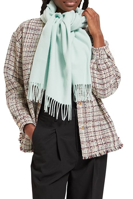 VIRGIN WOOL FRINGED WOVEN SCARF LIGHT MINT 2